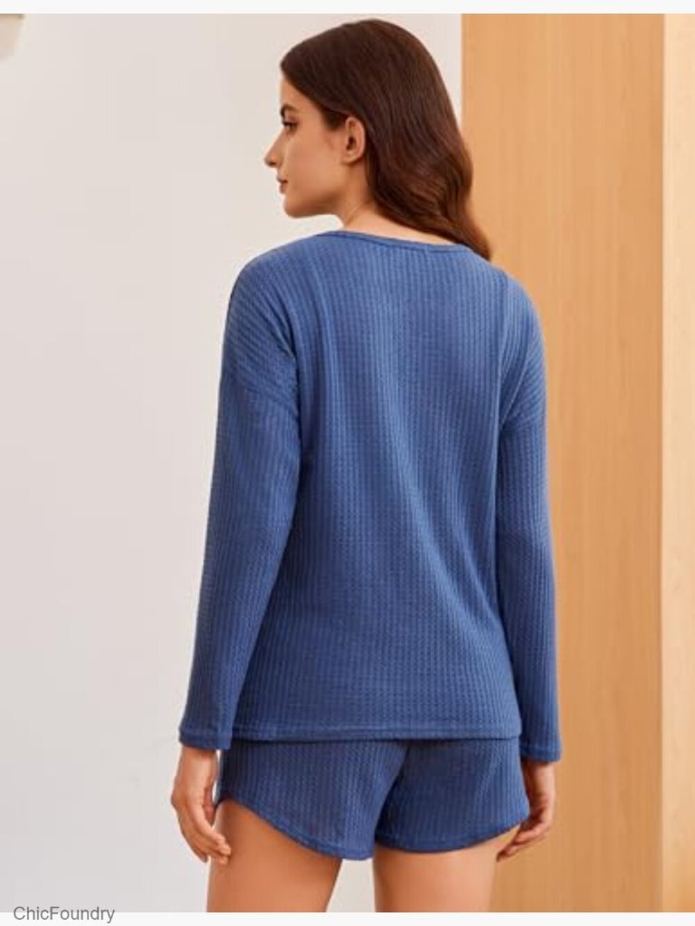 3-Piece Waffle Knit Lounge Set with Long Sleeve Top, Cami, and Shorts - Picture 5 of 7